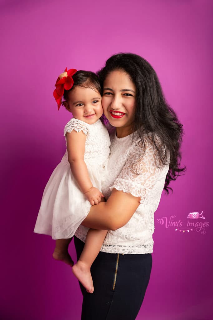 Mermaid baby girl posing with mother in a thematic baby photoshoot in Delhi, by Vinus Images