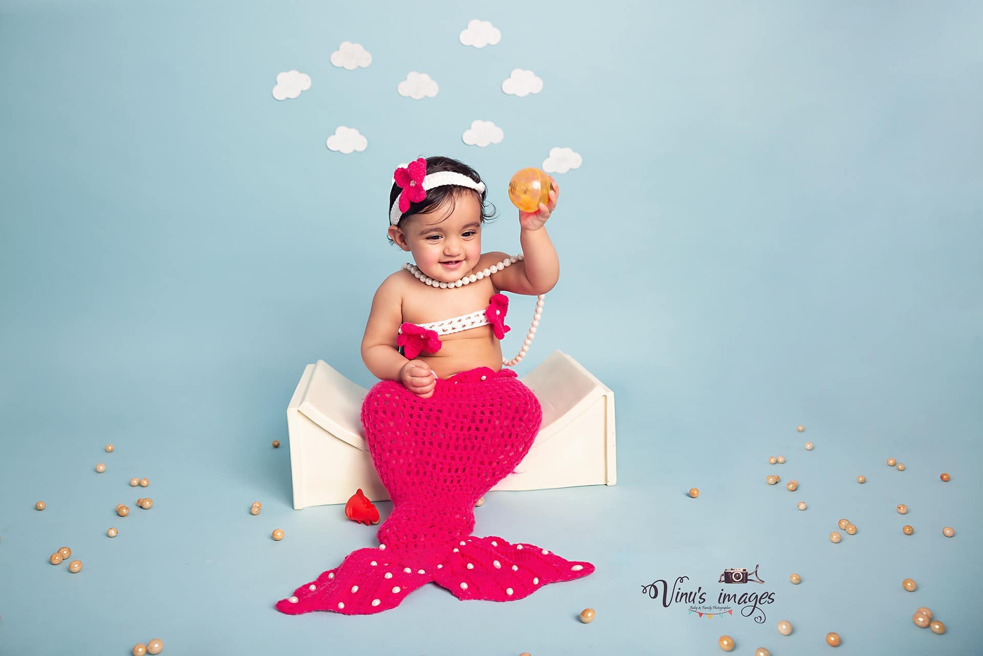 Mermaid themed photoshoot for baby girl in Delhi, Noida by Vinus Images
